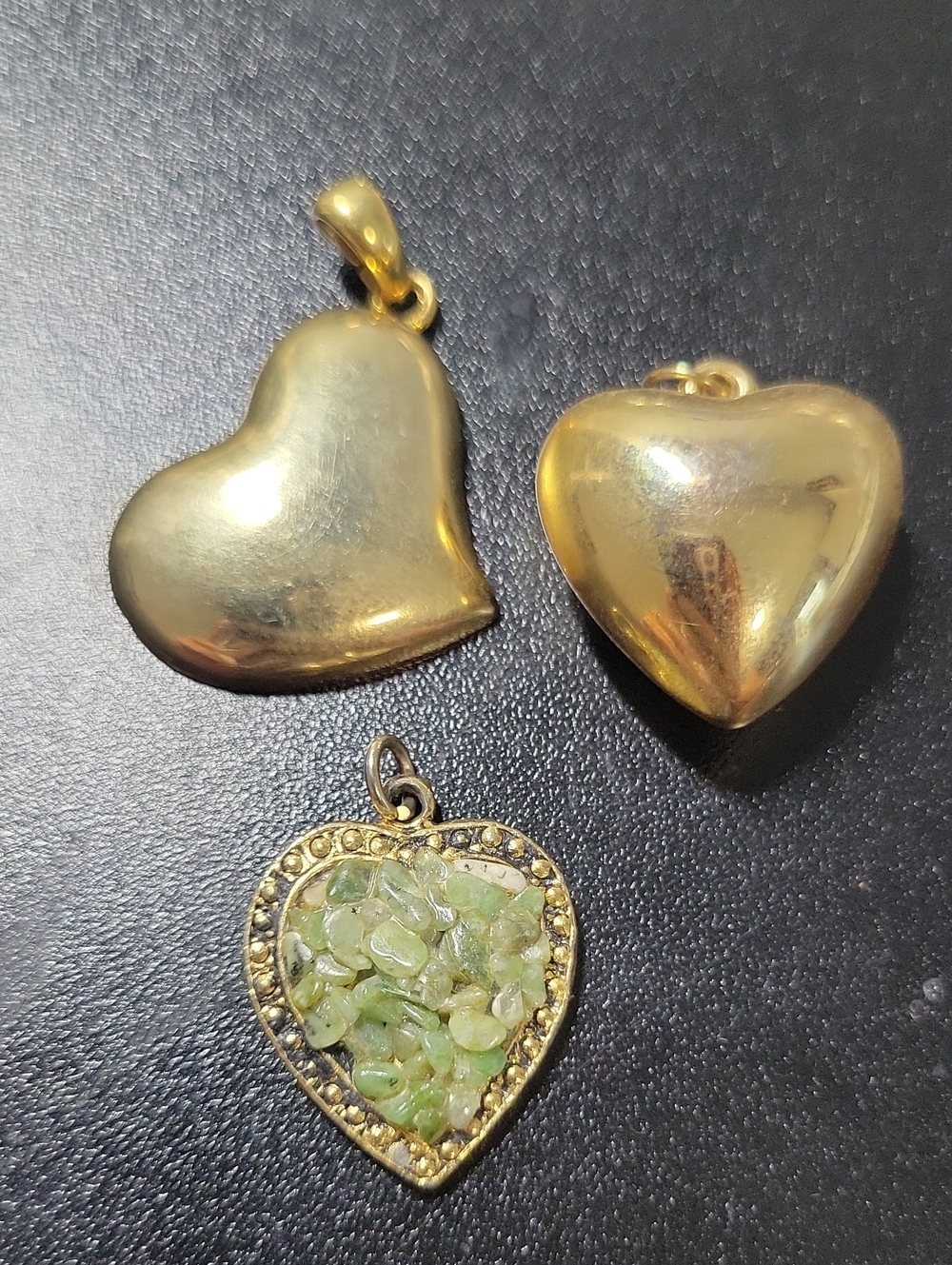 Heart Pendant Necklace Charms with Light Green Gem Accents